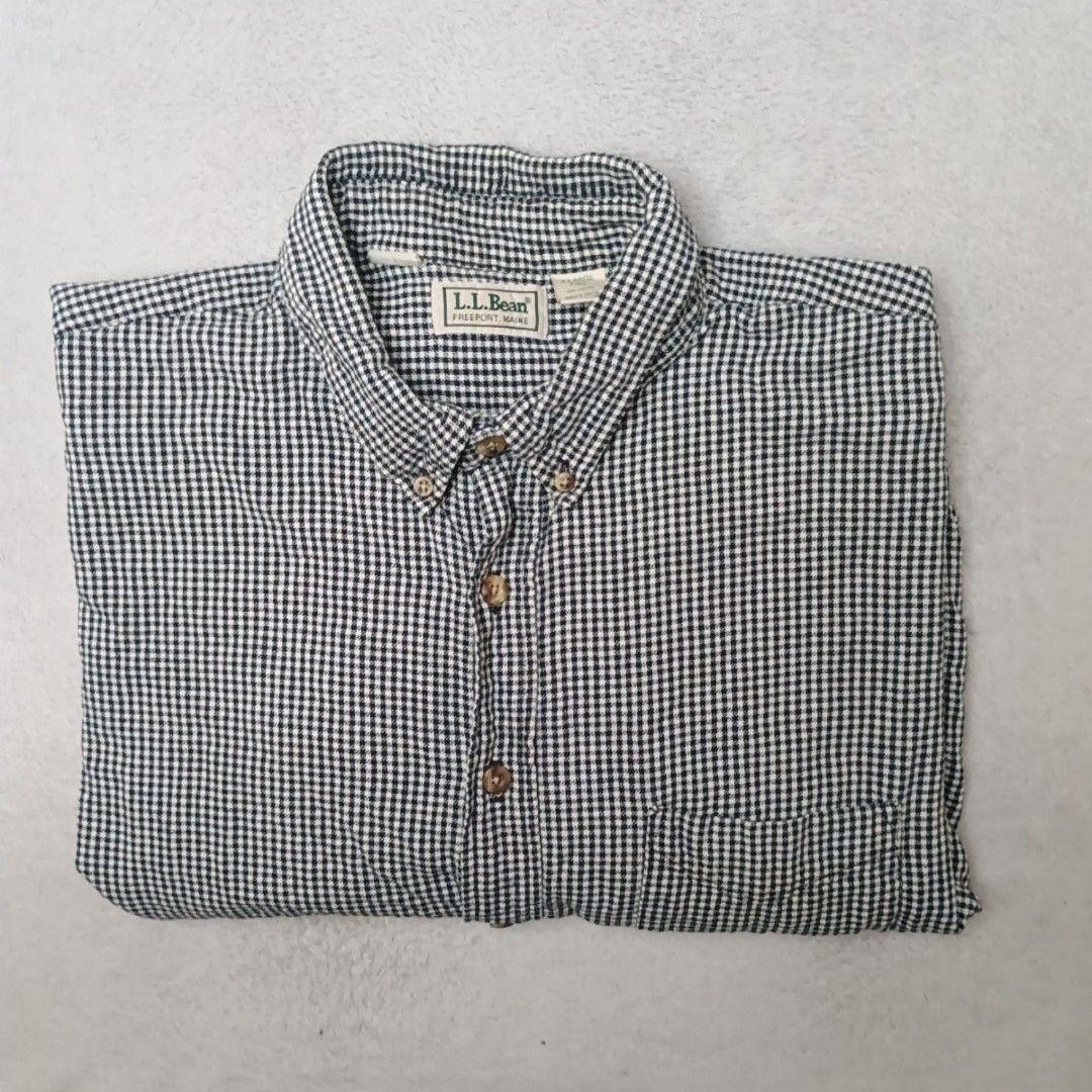 Vintage LL Bean Shirt Mens XLT Tall Black Check Plaid Button-Up Flannel USA Made