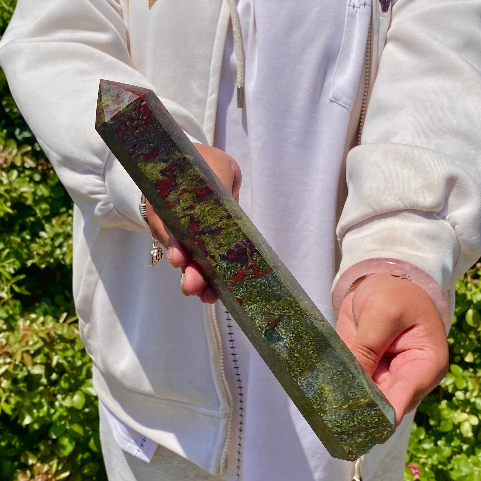 1.5LB Natural dragon blood stone Column Quartz Crtal Obelisk Energy Healing