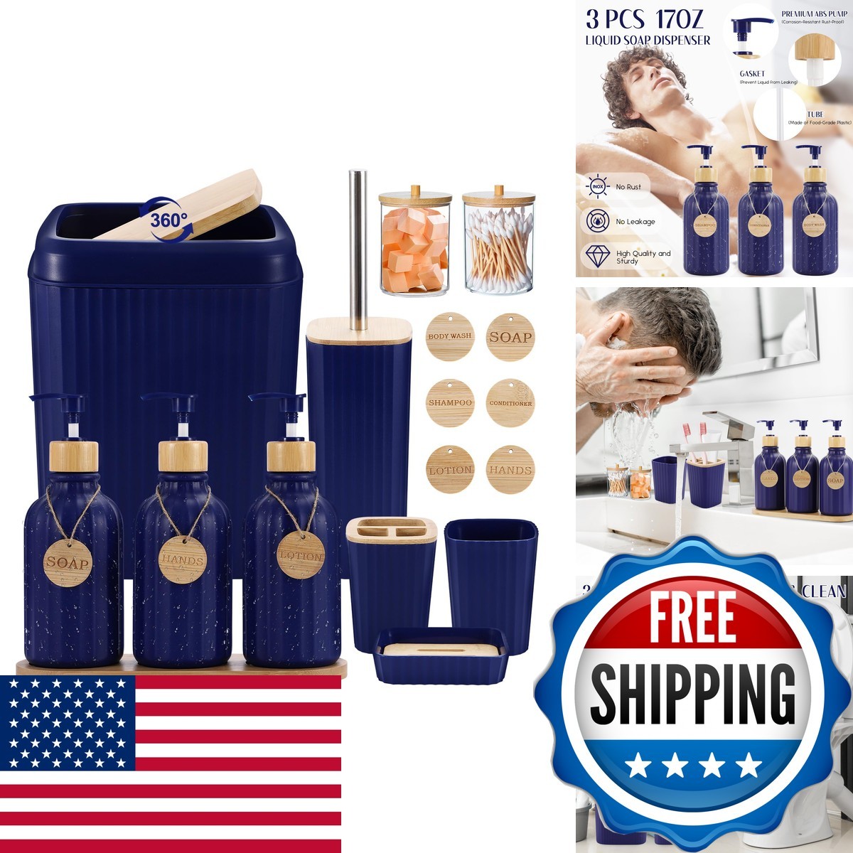 XLHOMO Navy Blue Bathroom Accessories Set 17PCS