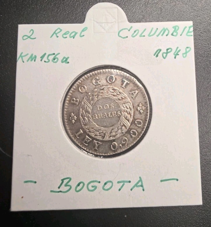 1848 Colombia 2 Reales Bogotá Silver Nueva Granada KM#105 C-156a High Grade