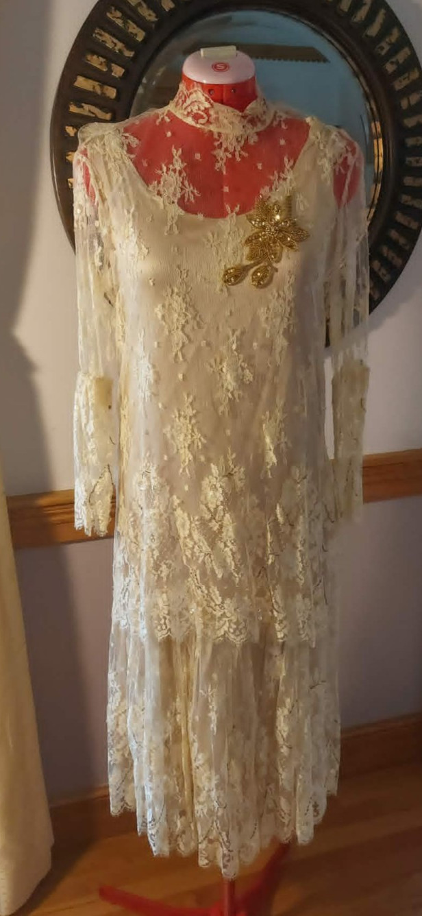 Antique 1920\'s Art Deco Silk and Lace Wedding Slip Dress Antique 1920\'s Art Deco Silk and Lace Wedding Slip Dress