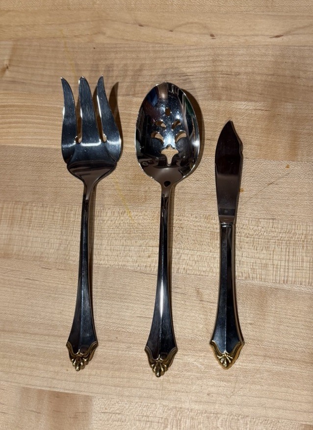 3 PC. Vintage Oneida Community Kenwood Hostess Set Stainless Flatware 24k Plated 3 PC. Vintage Oneida Community Kenwood Hostess Set Stainless Flatware 24k Plated