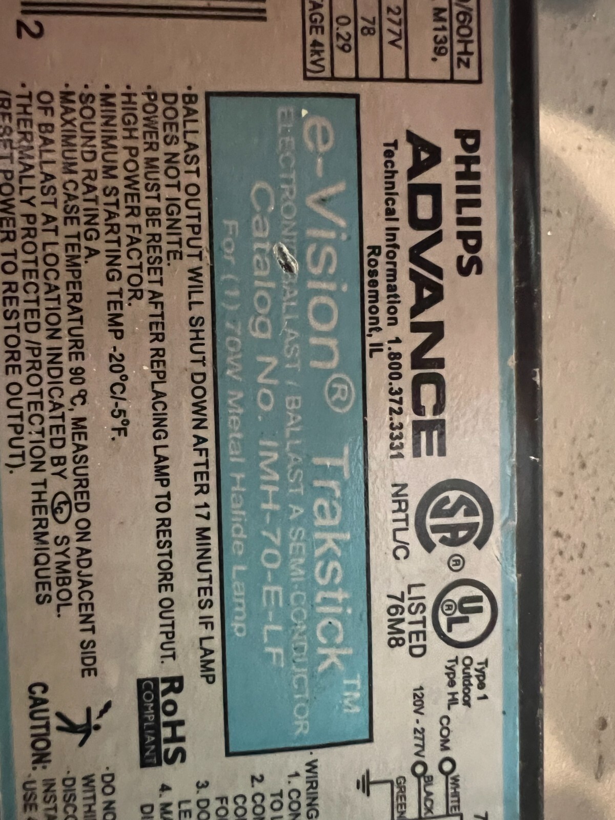 IMH70ELF Philips Advance MH HID 70W Electronic Ballast 120-277V IMH70ELF Philips Advance MH HID 70W Electronic Ballast 120-277V