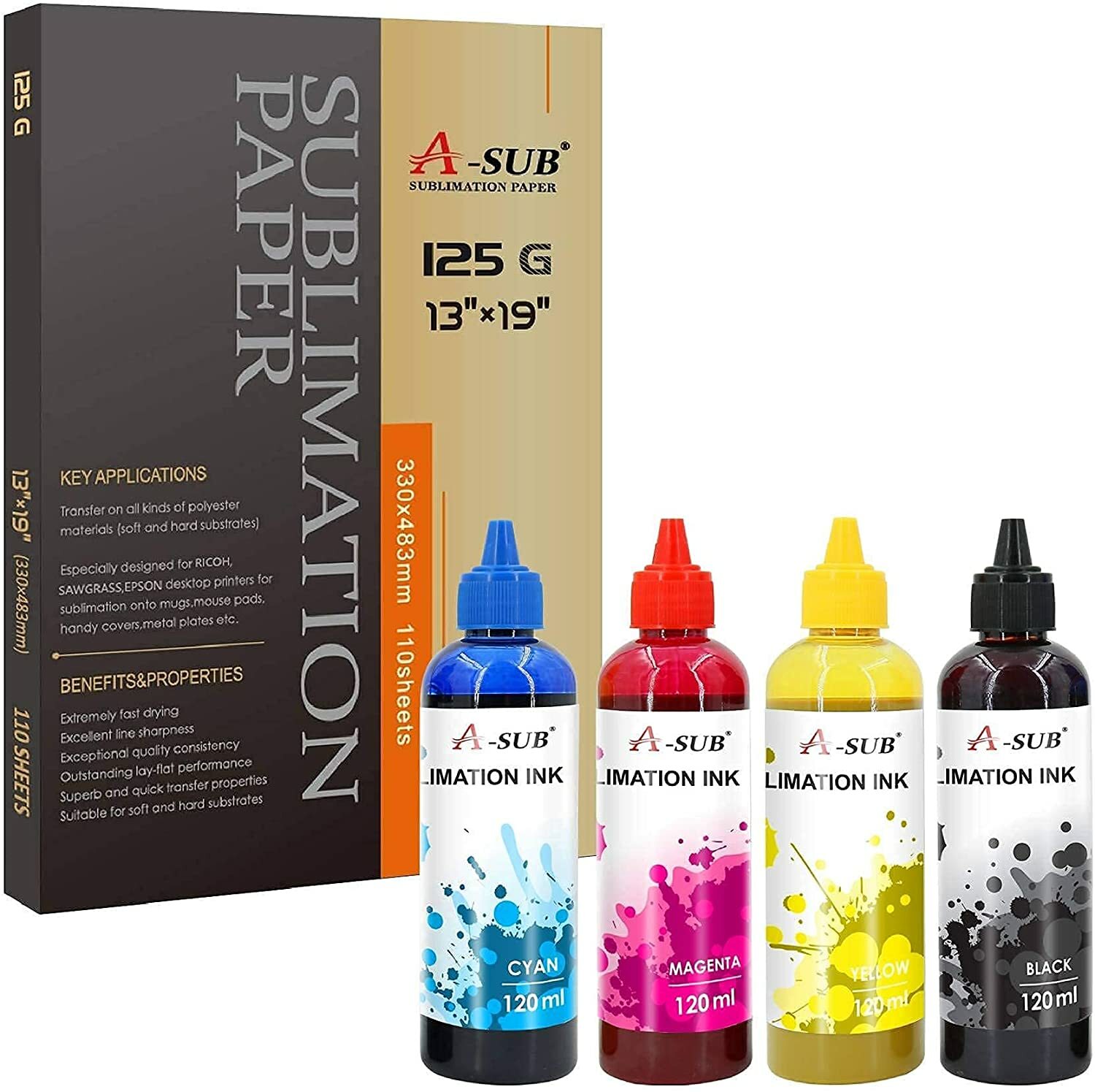 Bundle A-SUB Sublimation Paper 13x19 + 480ML A-SUB Sublimation Ink for Epson
