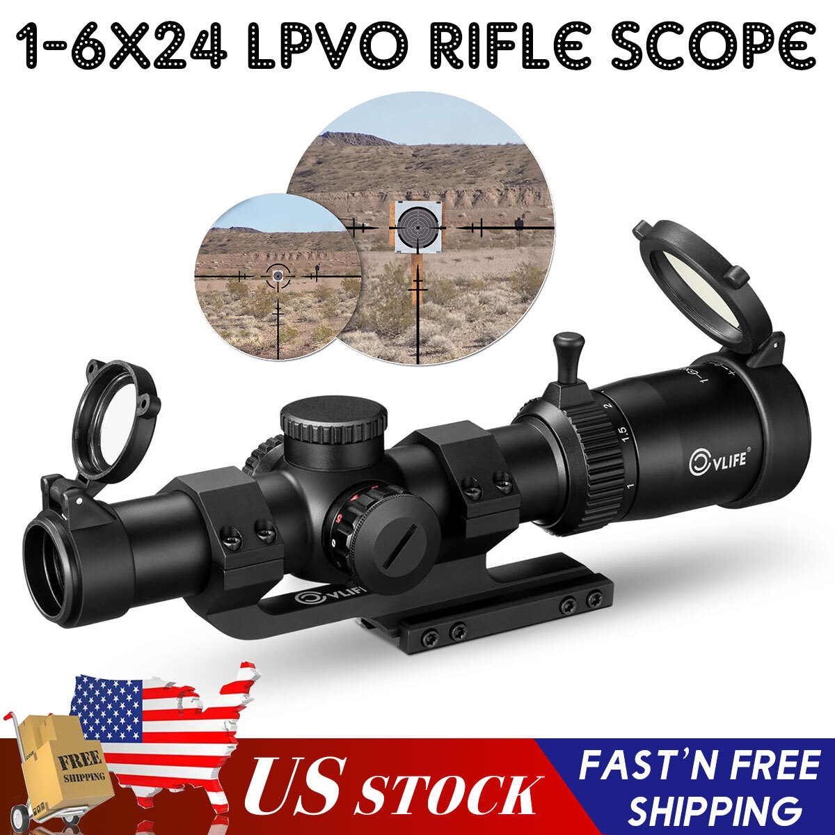 CVLIFE 1-6x24 LPVO Rifle Scope R/G Illumination Optics Scope + Double Ring Mount