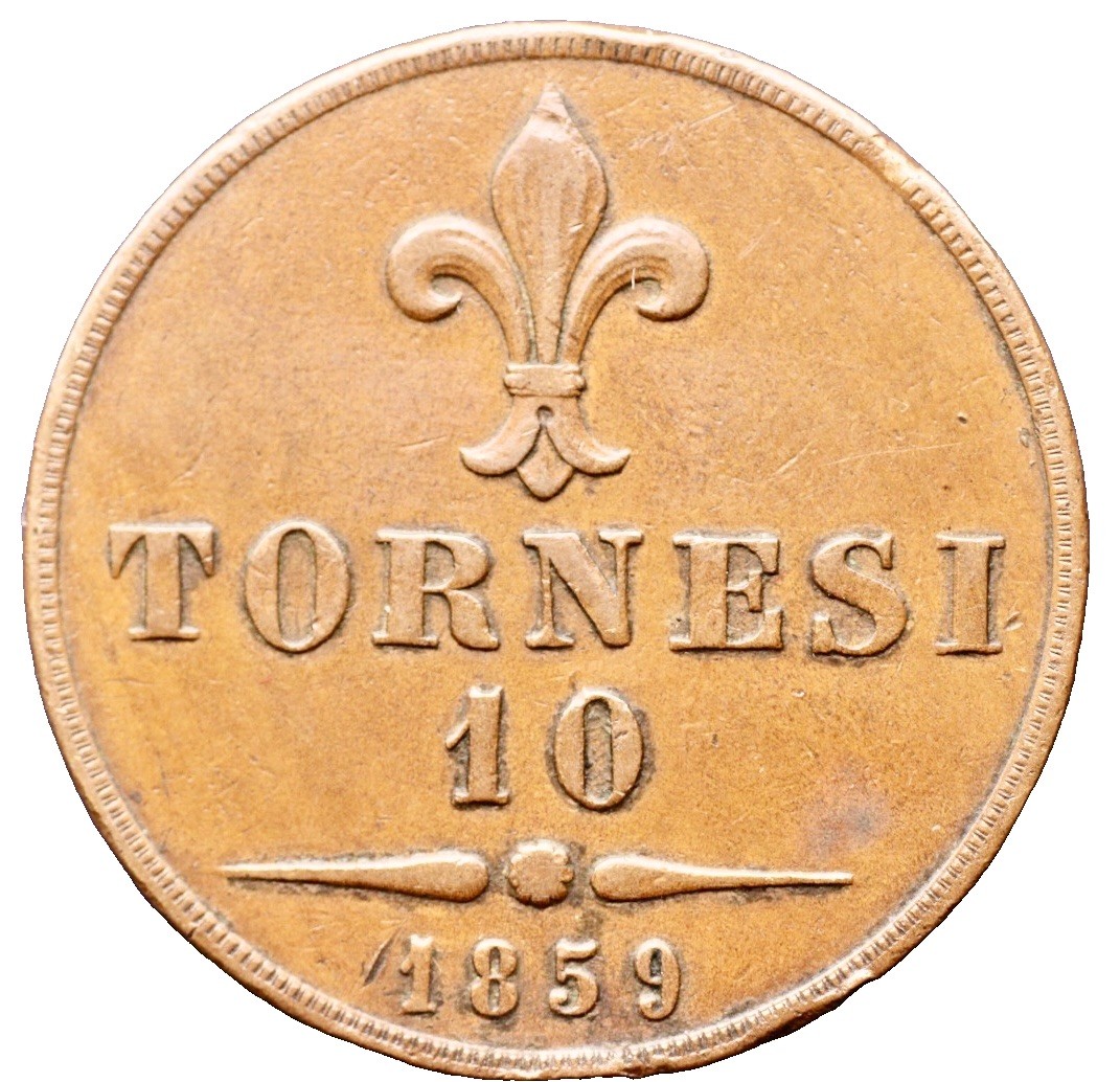Italian States Kingdom of two Scillies 10 Tornesi 1859 Francesco II KM# 378 Italian States Kingdom of two Scillies 10 Tornesi 1859 Francesco II KM# 378