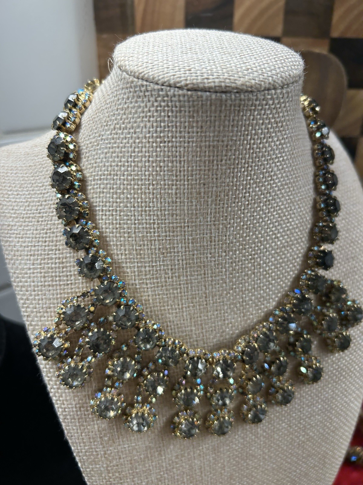 Kramer of New York Vintage Gold Tome Rhinestone Aurora Borealis Two Piece Set