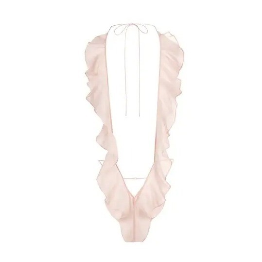 Skims Romance Deep Plunge Teddy SL-THG-8571W Light Fawn XL Pink Ruffle Bodysuit
