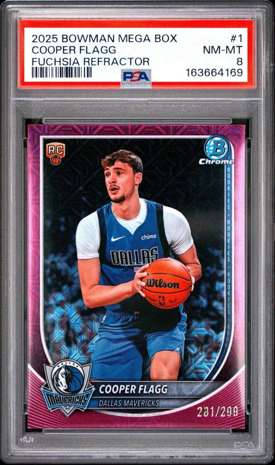 2025-26 Bowman Chrome Cooper Flagg RC Fuchsia Mojo Refractor /299 PSA 8