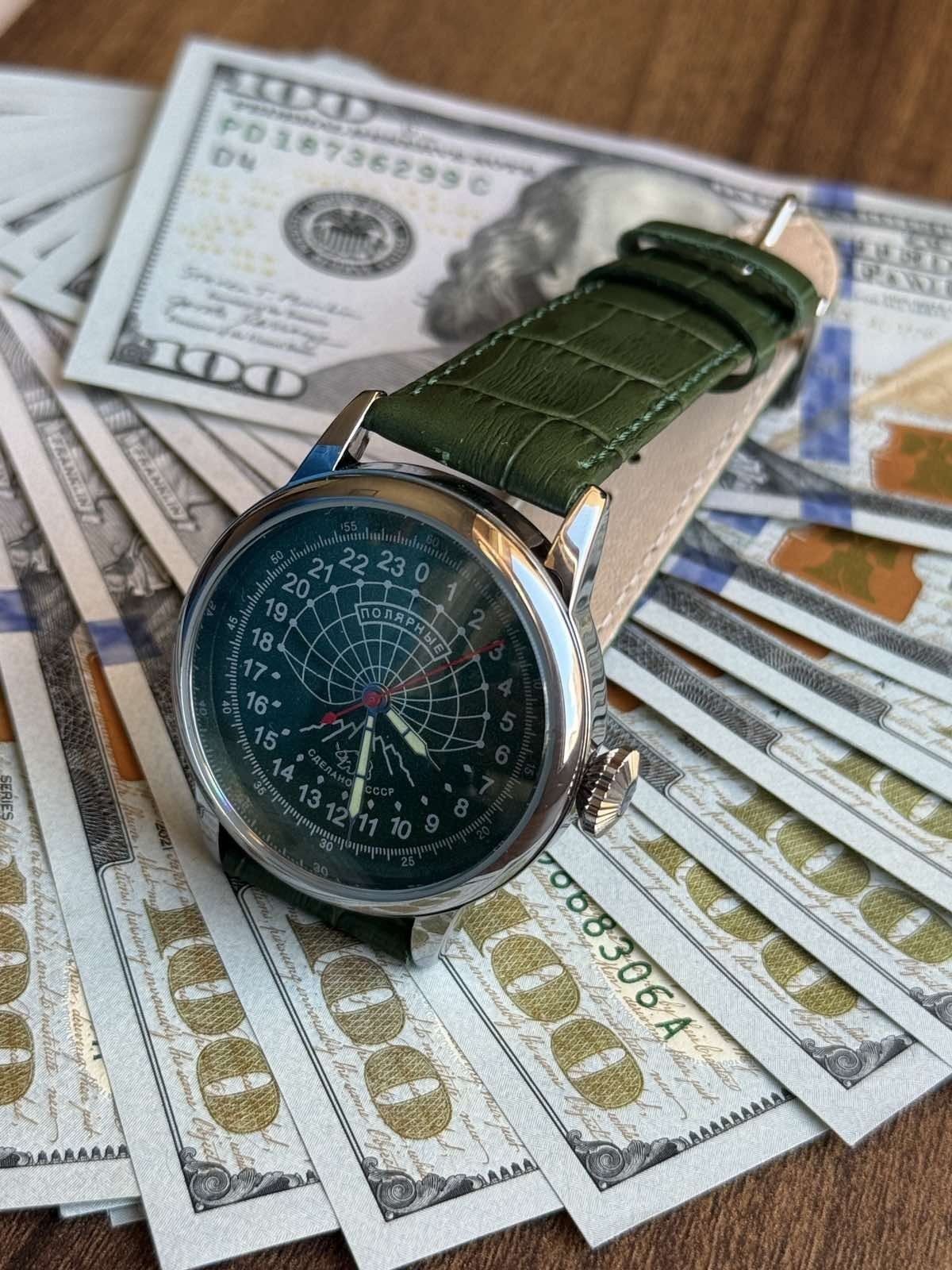 Watch 24h Mechanical Raketa Wrist Men Soviet USSR Polar Day Russian Rare Green