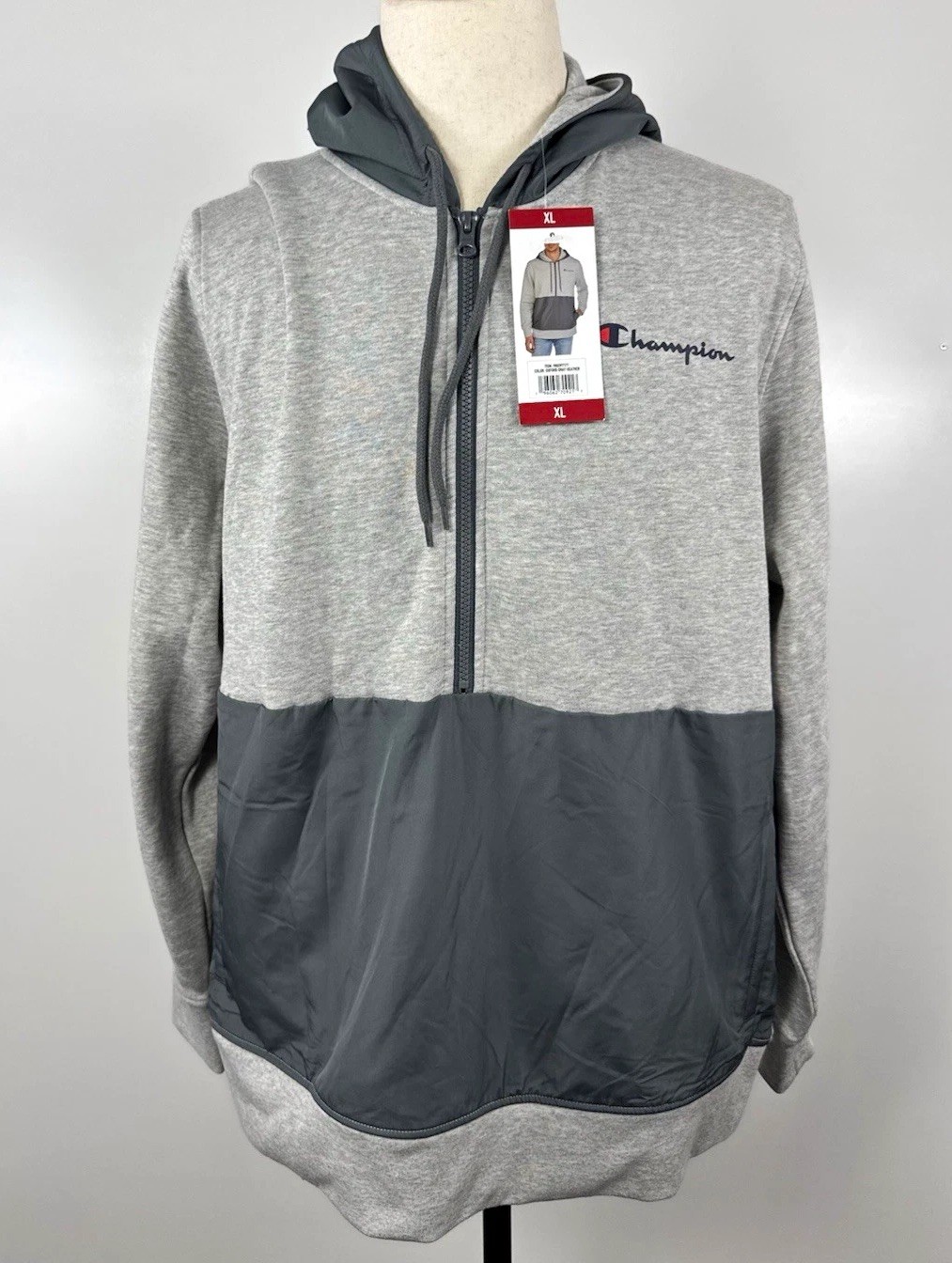 Champion Men’s XL Gray/Charcoal Colorblock Half Zip Hoodie