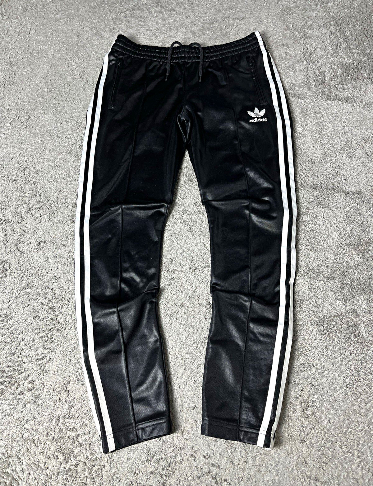 Adidas Firebird Pants Womens S Vintage Black White Open Leg