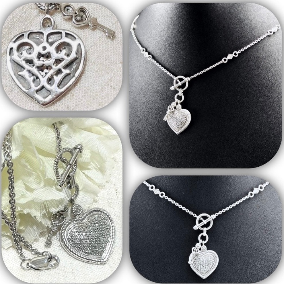 Vintage Judith Jack Victorian Style White Diamond Heart & Key .925 Necklace Vintage Judith Jack Victorian Style White Diamond Heart & Key .925 Necklace