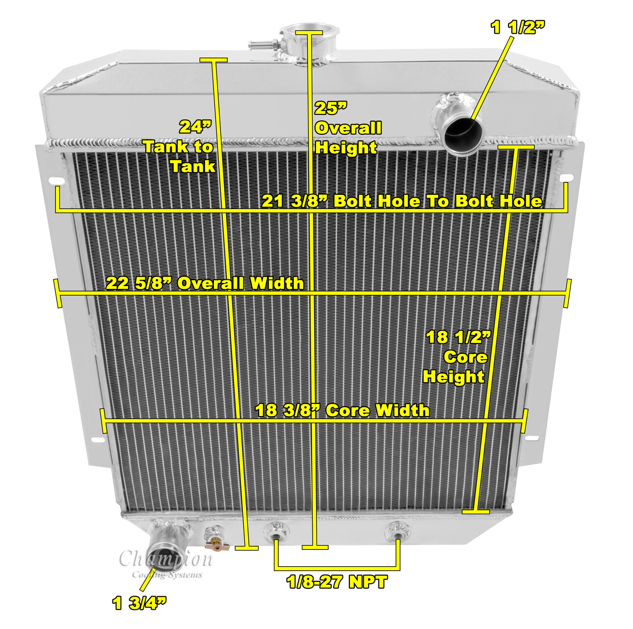JR Champion 2 Row All Aluminum Radiator for 1954 - 1956 Ford Skyliner V8 Engine