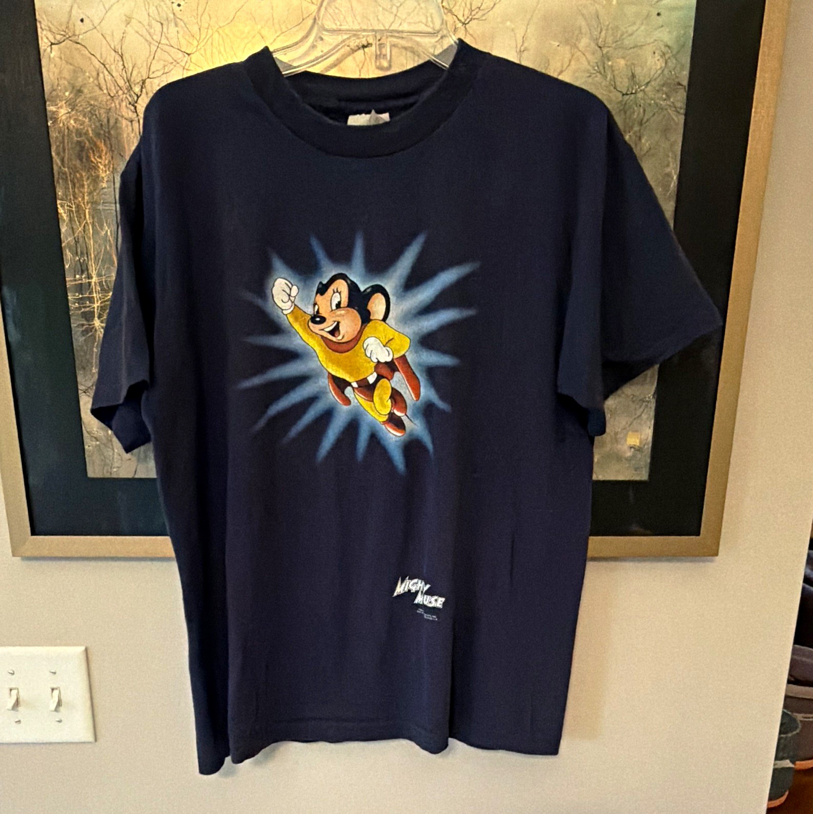 Stanley Desantis Mighty Mouse Vintage 1990s Navy Blue Men\'s L T-Shirt