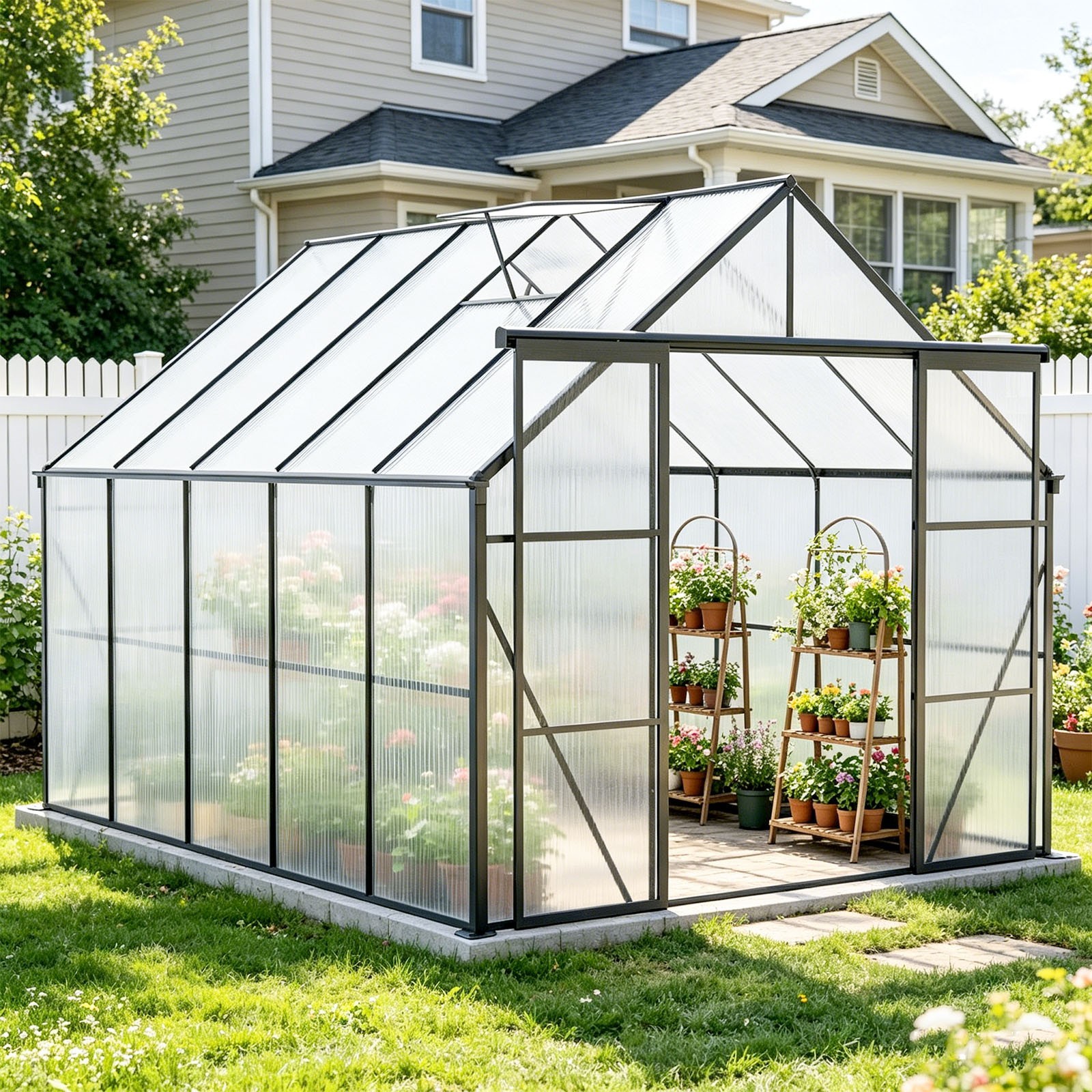 8x10FT Heavy Duty Walk-in Polycarbonate Greenhouse with Double Door for Backyard 8x10FT Heavy Duty Walk-in Polycarbonate Greenhouse with Double Door for Backyard