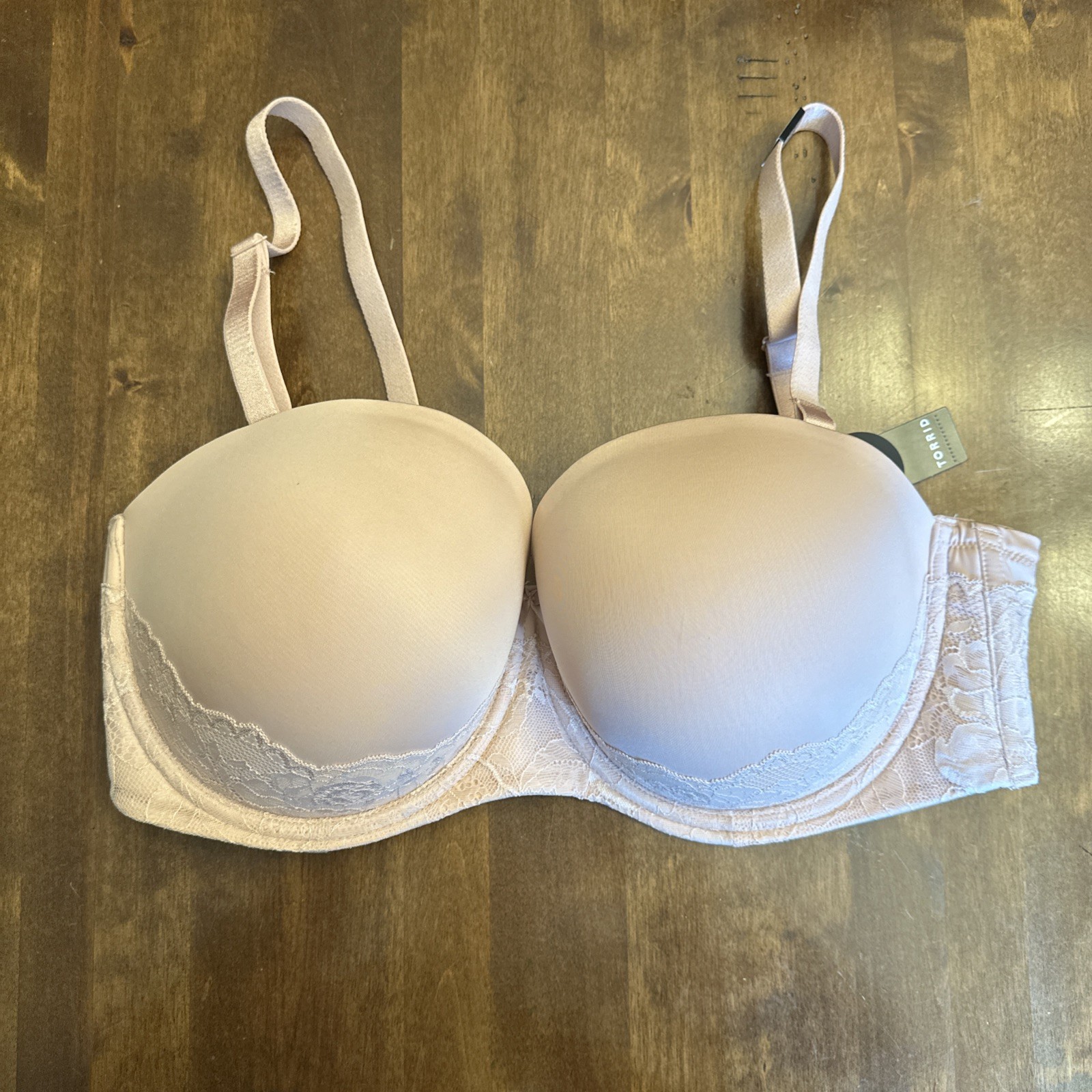Torrid 38DDD Bra Beige Underwire Removeable Straps Push Up Lace