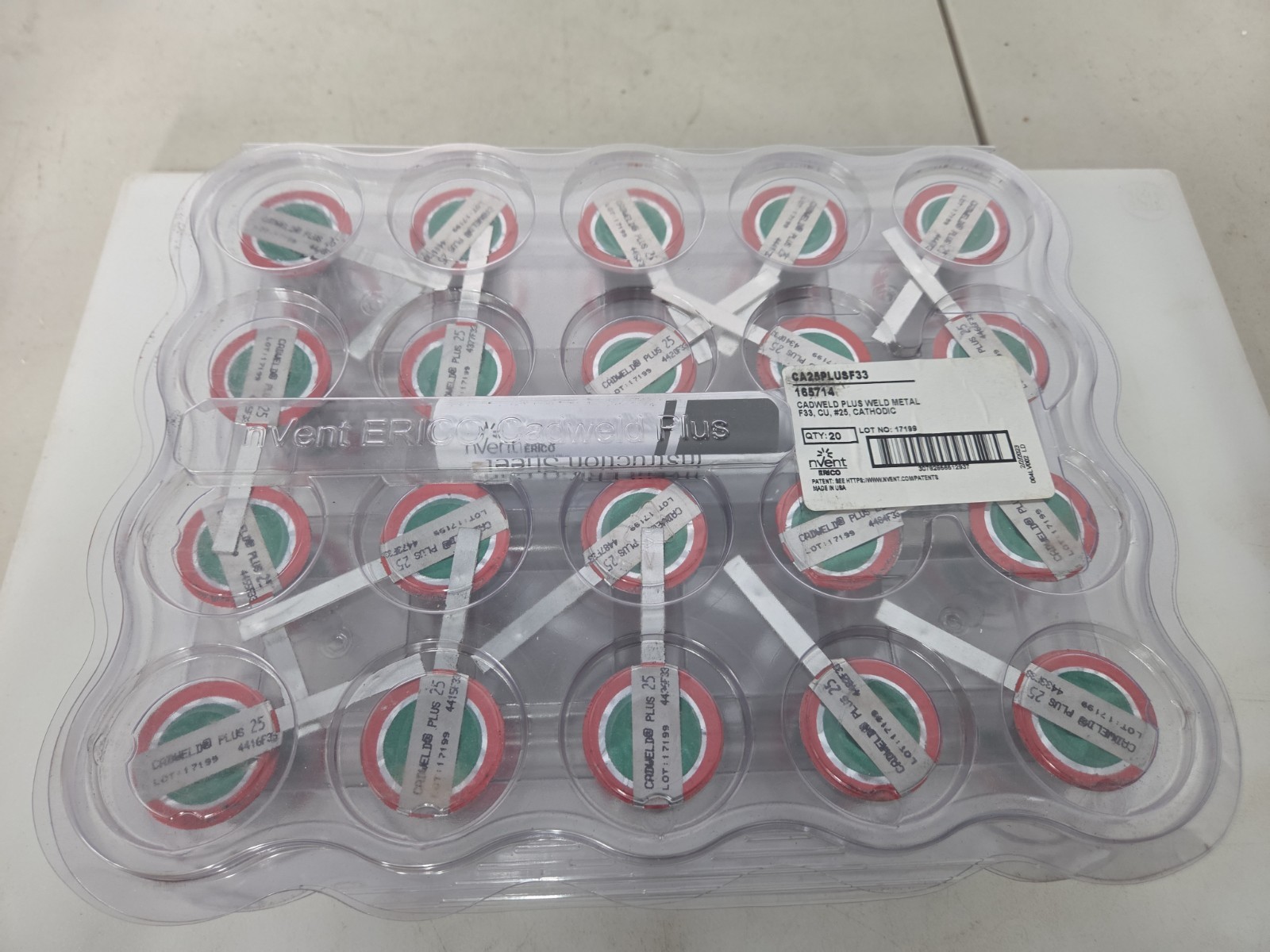 Lot of 40 nVent ERICO CADWELD® PLUS CA25PLUSF33 Weld Metal, CU #25 Cathodic