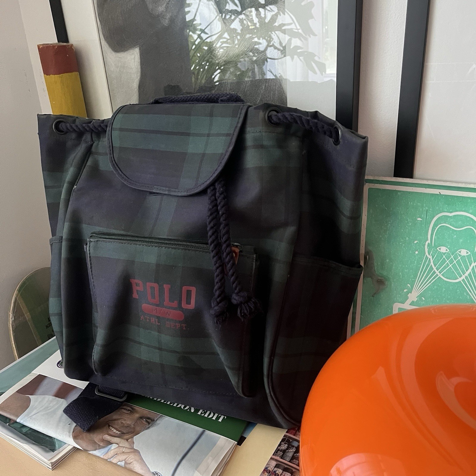 Vintage 1993 90s Polo Ralph Lauren Athl Dept Blackwatch Tartan Backpack Bag Rare