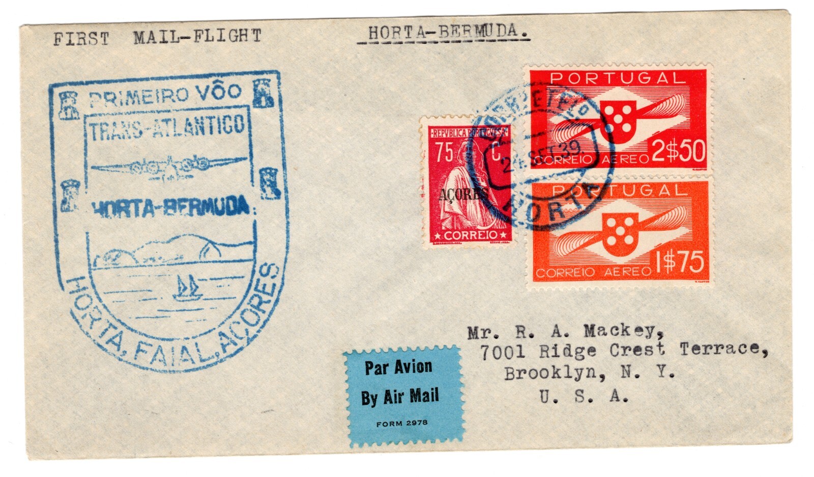 Portugal Horta 1939 To Bermuda Scarce First Flight Cover With Arrival Mark
