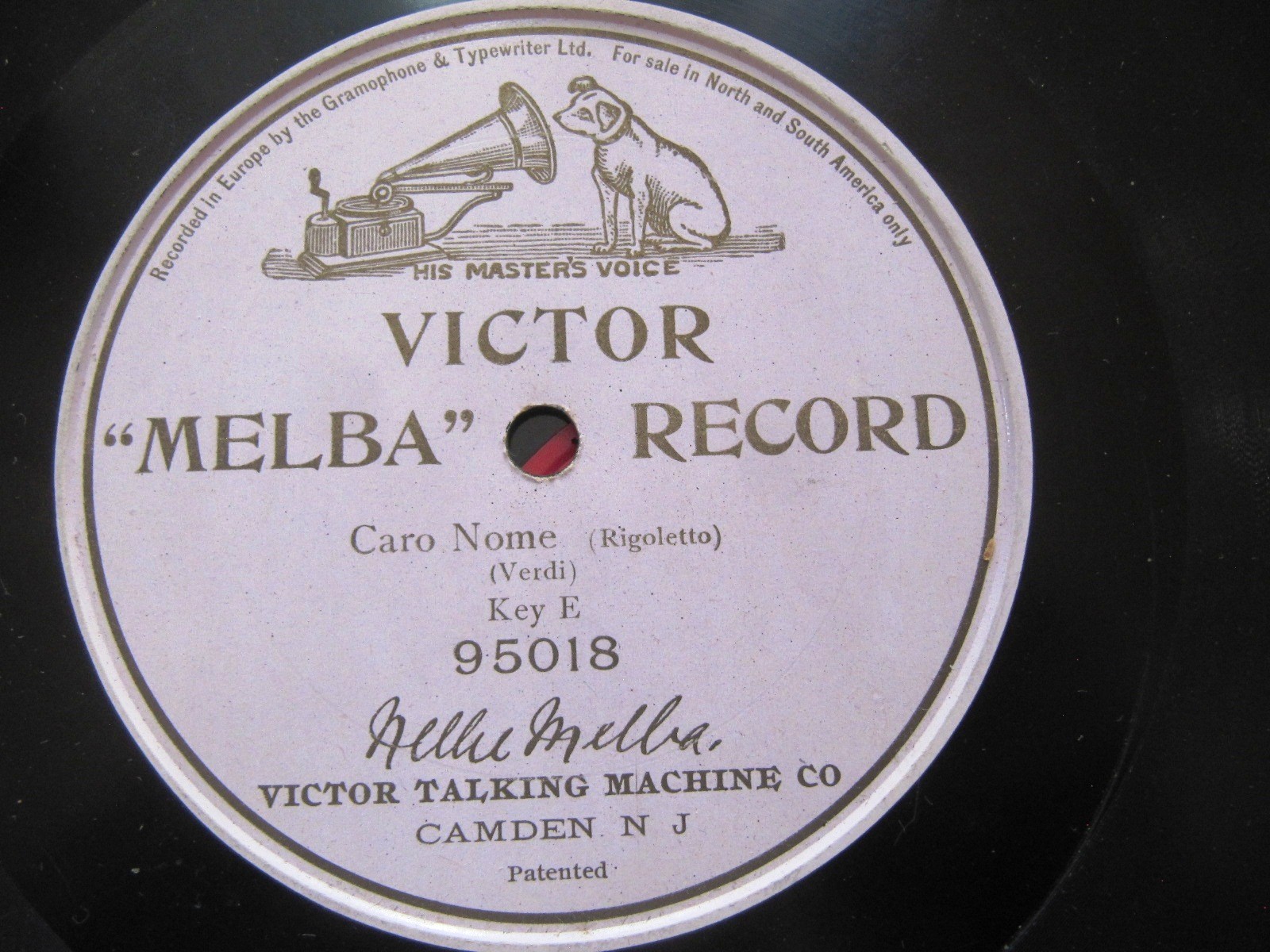 Signature 1904 Nellie MELBA RECORD G&T Mauve RIGOLETTO Caro Nome Victor 95018