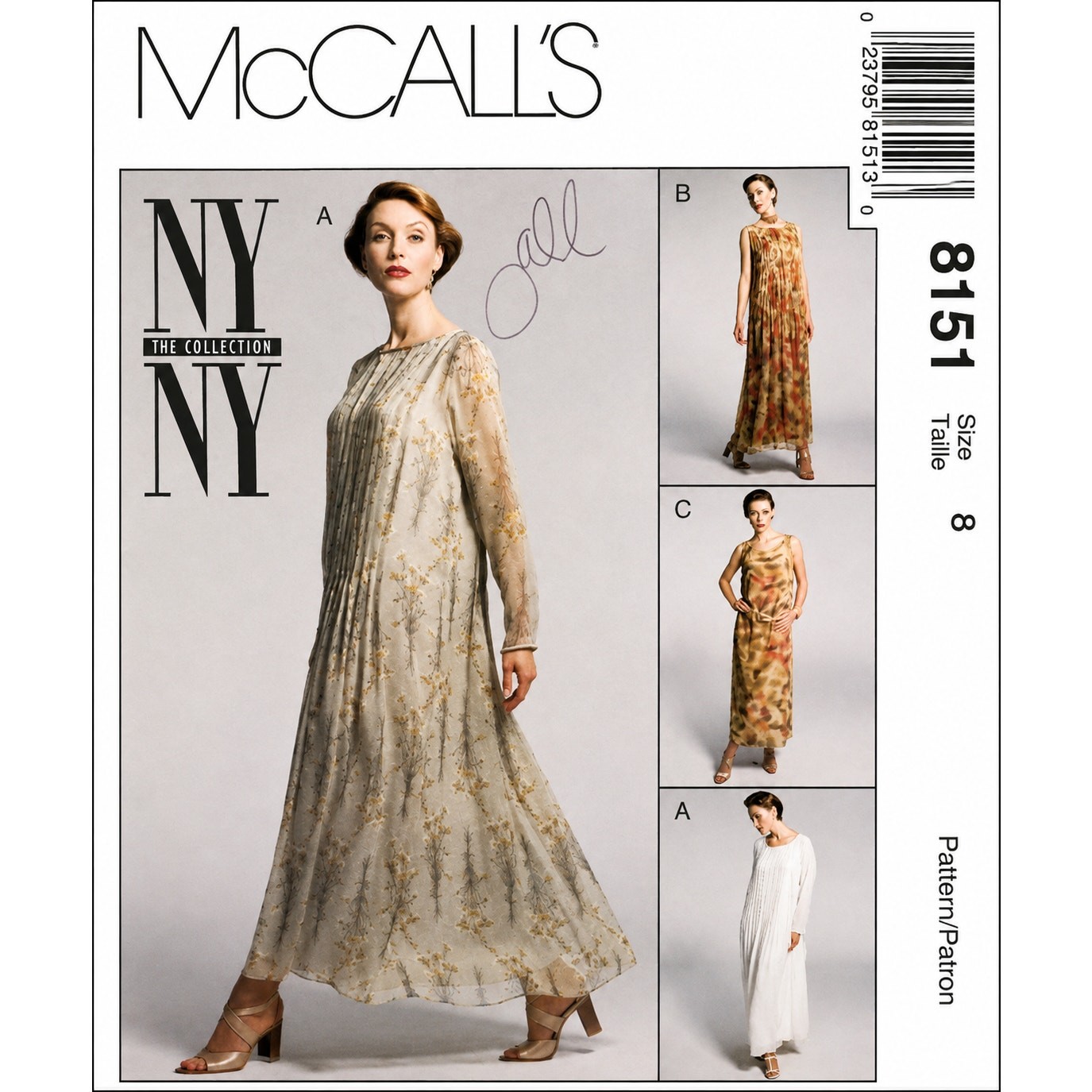 Vintage 1990’s McCall's Sewing Pattern 8151 Maxi Dress & Slip Size 8 Uncut