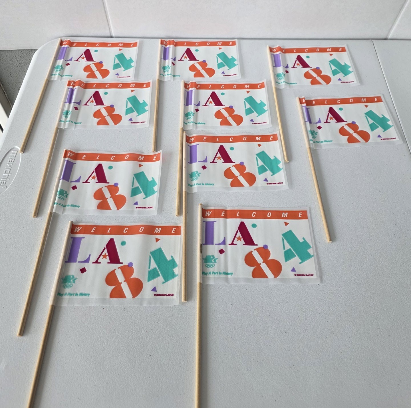 Vintage 1984 Los Angeles Olympics Welcome LA 84 Flags Handheld Lot Of 10 LAOOC