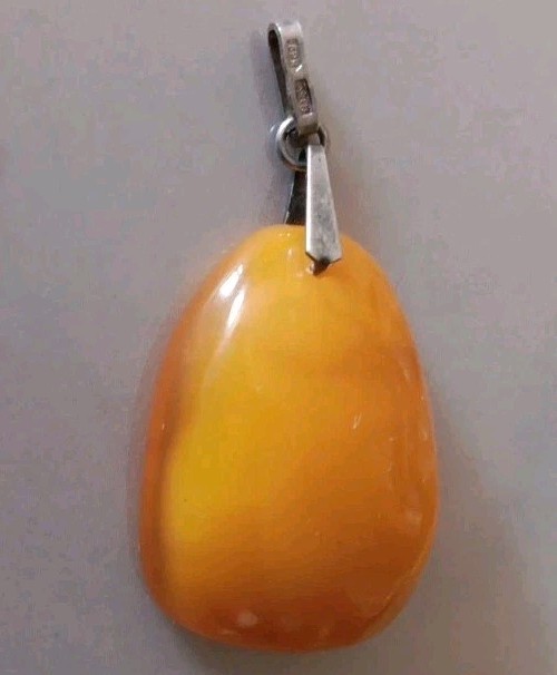 Vintage Butterscotch Amber Pendant 875 Sterling Silver Jewelry Retro Russian