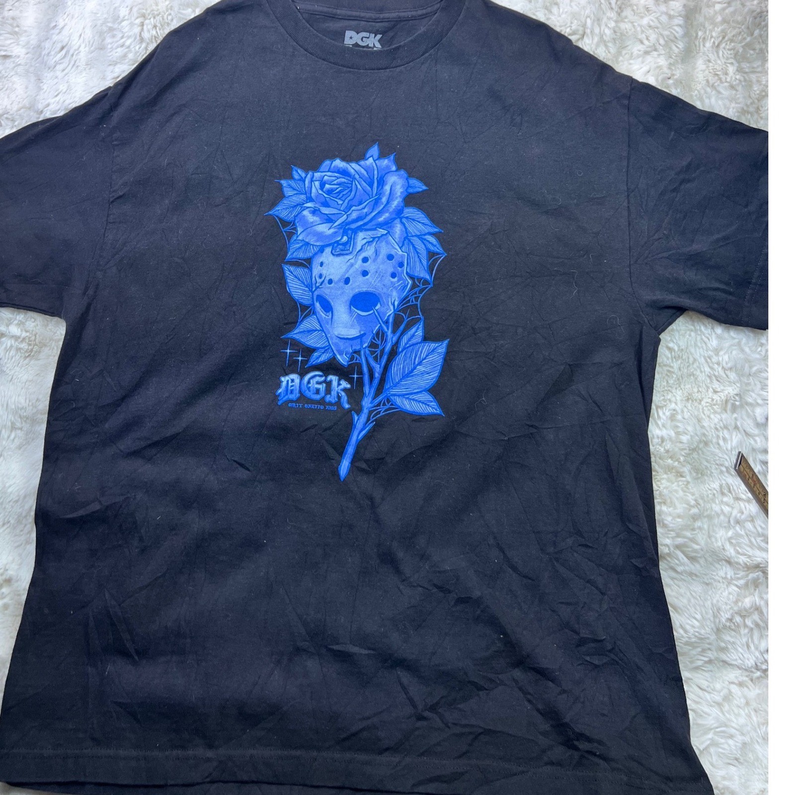 DGK Mens XL Black T-Shirt Blue Hockey Mask Rose Graphic Tee Streetwear Skate A36 DGK Mens XL Black T-Shirt Blue Hockey Mask Rose Graphic Tee Streetwear Skate A36