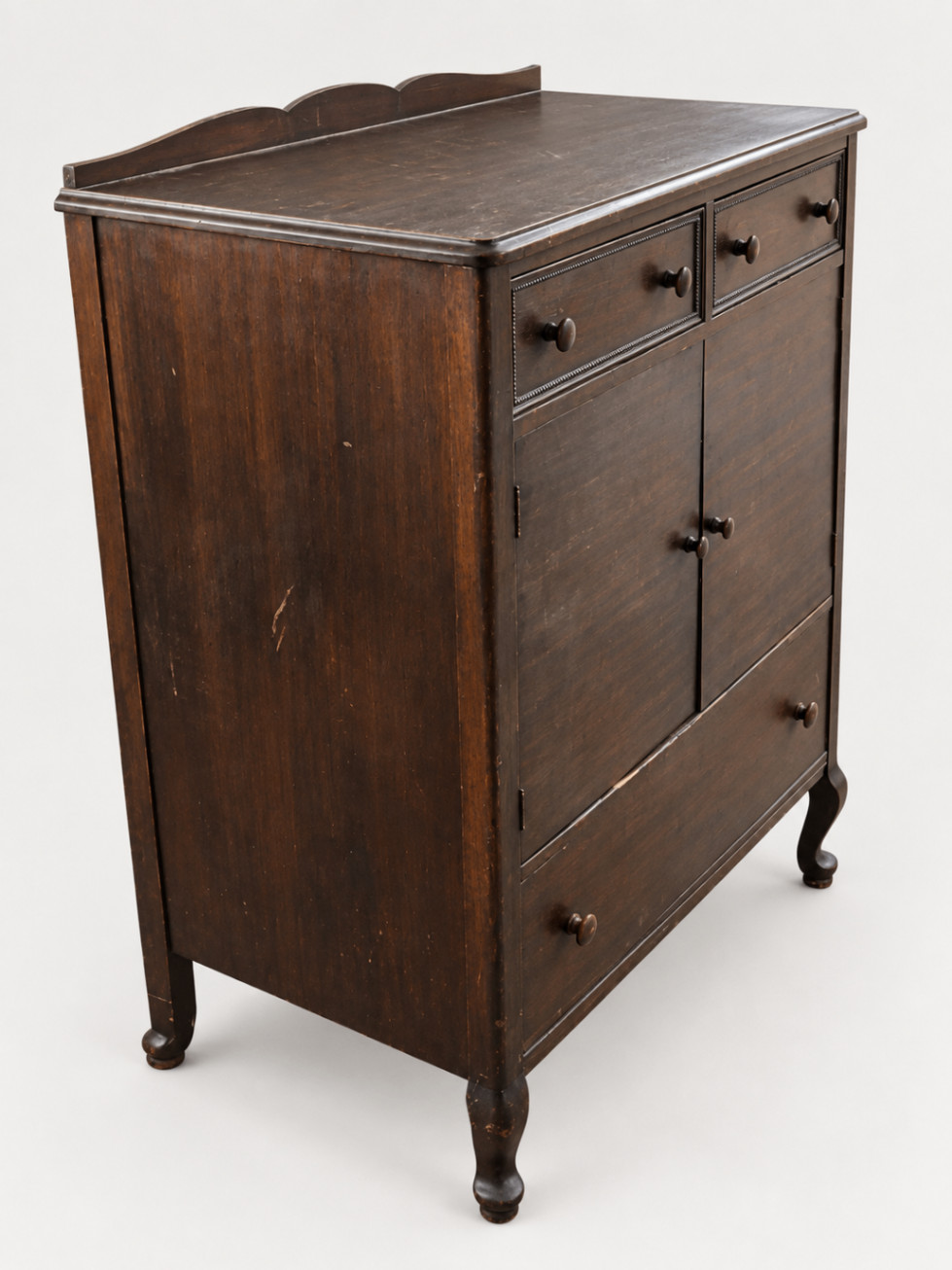 Vintage Wood Chest of Drawers Cabinet Scalloped Back Turned Legs Storage Vintage Wood Chest of Drawers Cabinet Scalloped Back Turned Legs Storage