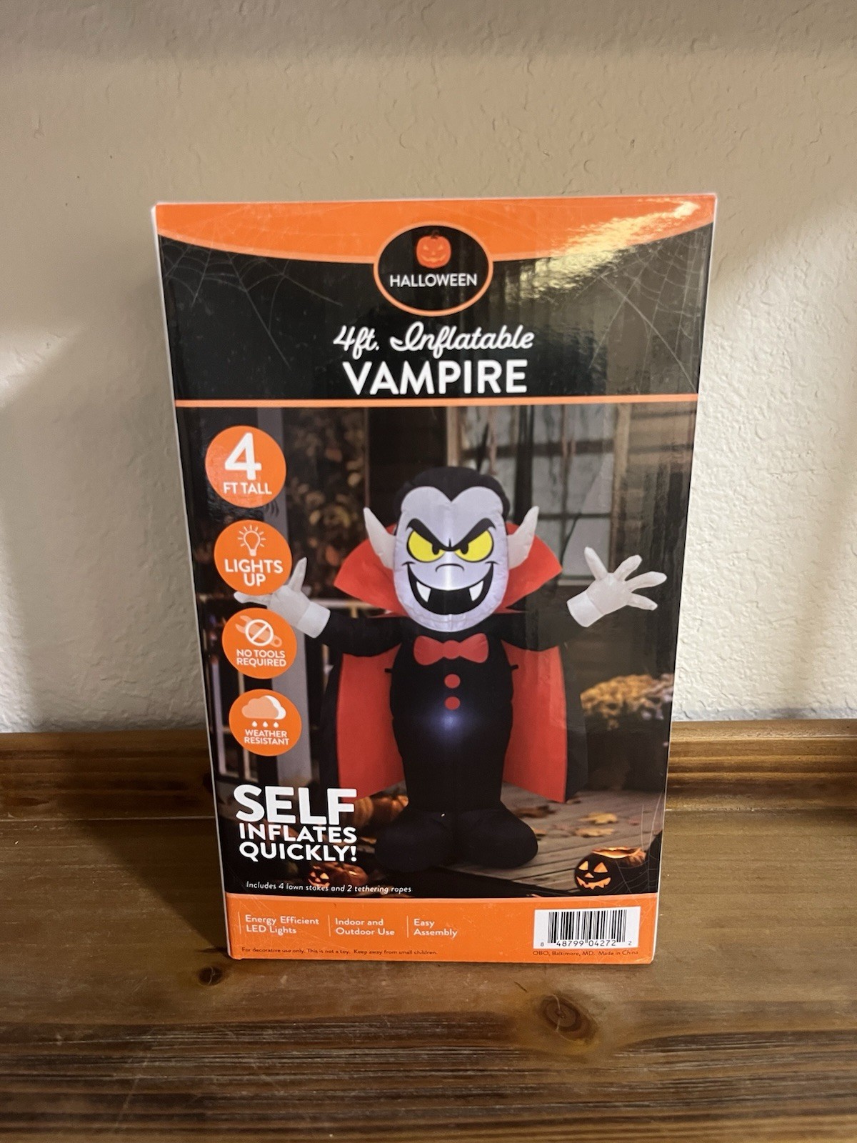 Halloween 4 ft Vampire Yard Inflatable LED Lights Up Self-Inflates Weather Halloween 4 ft Vampire Yard Inflatable LED Lights Up Self-Inflates Weather