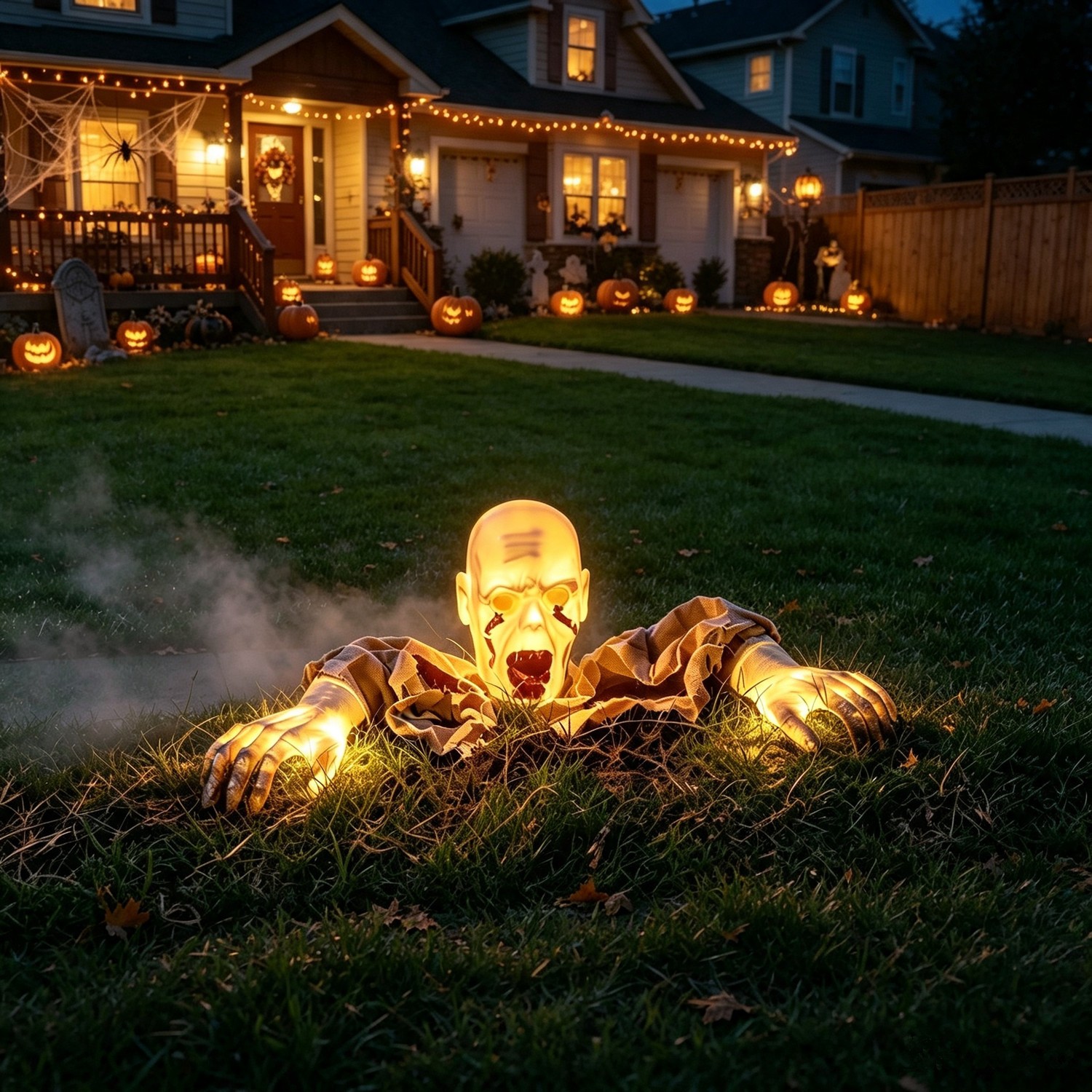 Halloween Zombie Groundbreaker Outdoor Decoration Light-up Face Arms Lawn Stakes