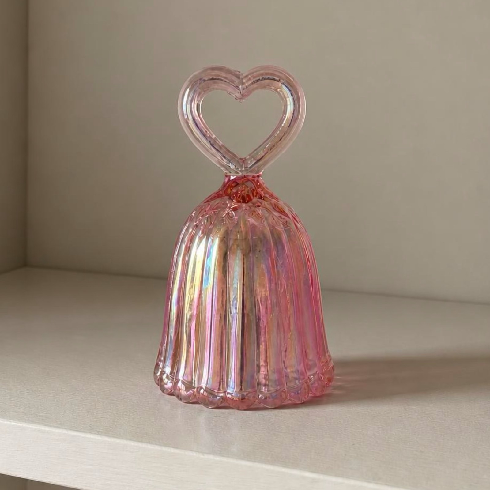 Vintage Fenton Pink Opalescent Heart Scalloped Bell Ethereal Romantic Fairycore