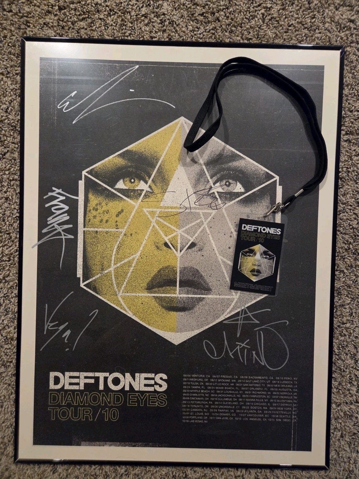 Signed Deftones Diamond Eyes Tour 2010 Poster Framed w/VIP Laminate ~18x24 Signed Deftones Diamond Eyes Tour 2010 Poster Framed w/VIP Laminate ~18x24