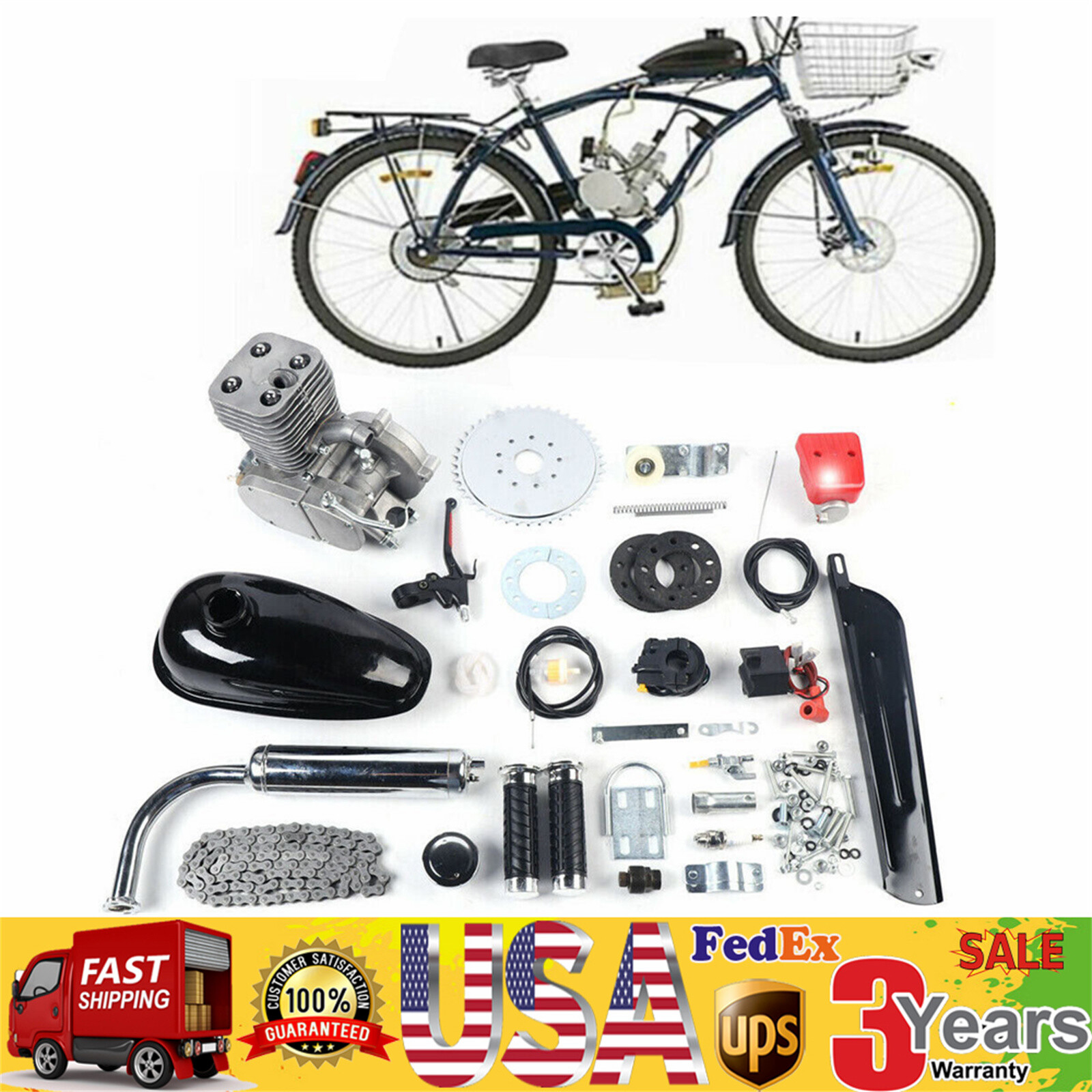 2-Stroke 100cc Bicycle Motor Kit Bike Motorized Petrol Gas Engine Set CDI