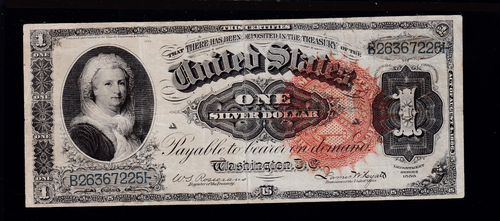 US 1886 $1 Martha Silver Certificate Ornate Back FR 217 VF-XF (225)