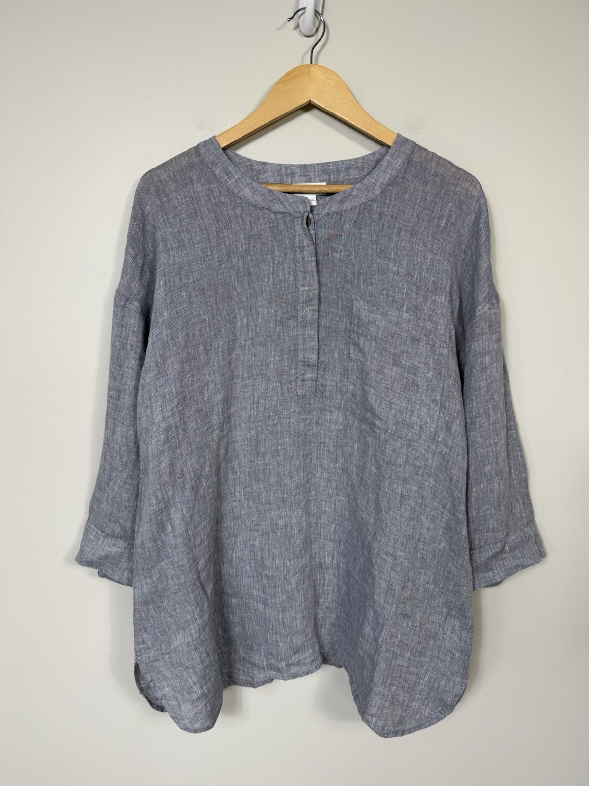 J Jill Top Womens Linen Top Blue 3/4 Long Sleeve Tunic Blouse Beach Chambray L J Jill Top Womens Linen Top Blue 3/4 Long Sleeve Tunic Blouse Beach Chambray L