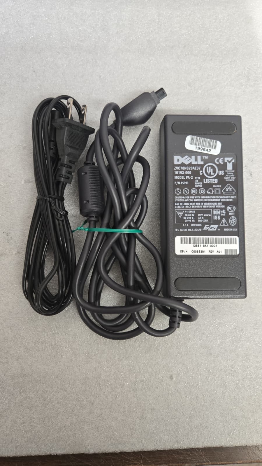 Genuine Dell PA-2 Power Cord Model AA20031 9364U 20V 3.5A 3-Prong Latitude CPi