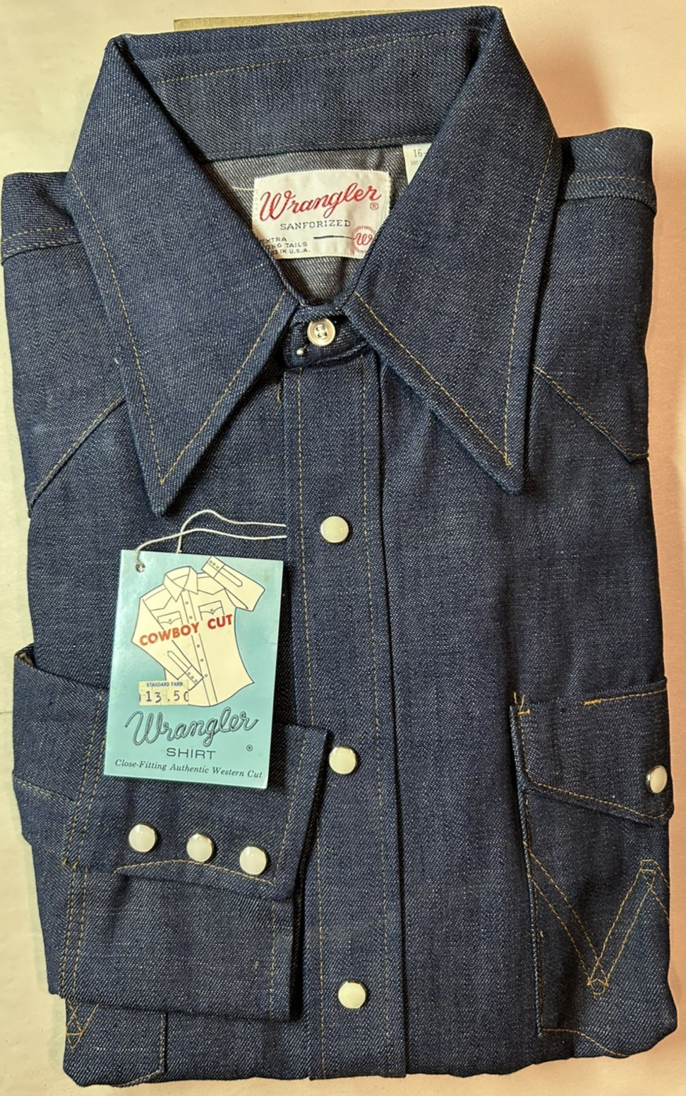 Vintage Wrangler 27MW Sanforized Denim Snap Button Western Shirt NWT Deadstock Vintage Wrangler 27MW Sanforized Denim Snap Button Western Shirt NWT Deadstock