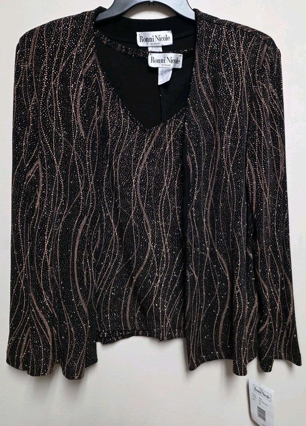 2pc Ronni Nicole By Ouida Blk & Gold Metallic Evening Jacket & Top Large NWT 2pc Ronni Nicole By Ouida Blk & Gold Metallic Evening Jacket & Top Large NWT