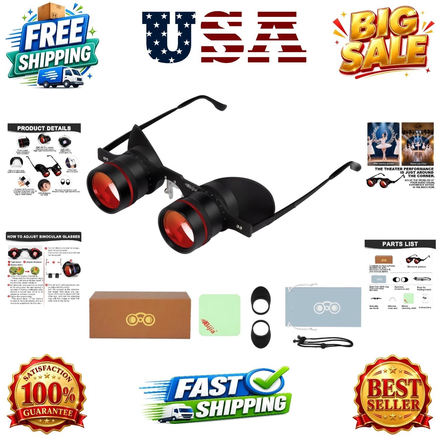 3X Hands-Free Binocular Opera Glasses, for concerts, theater, opera, sports e... 3X Hands-Free Binocular Opera Glasses, for concerts, theater, opera, sports e...