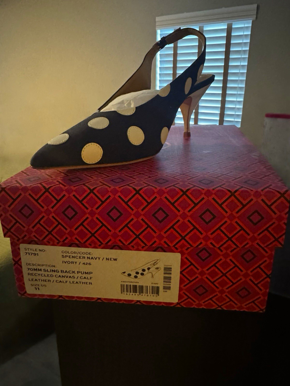 Tory Burch Navy/Ivory Polka Dot Slingback Pointed Toe Heel US 11