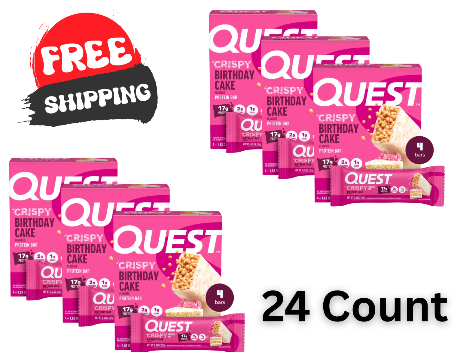 Quest Crispy Hero Protein Bar, Birthday Cake Flavor, Low Sugar, 4x6 = 24 Count Quest Crispy Hero Protein Bar, Birthday Cake Flavor, Low Sugar, 4x6 = 24 Count