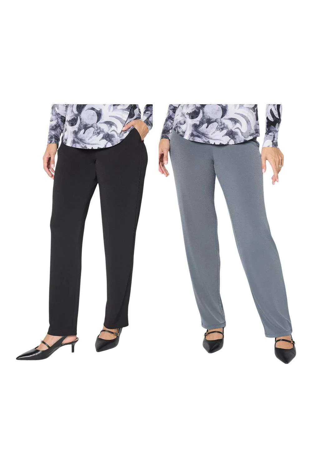 Susan Graver Women's 2-pack Liquid Knit Pants Black/Pewter Susan Graver Women's 2-pack Liquid Knit Pants Black/Pewter