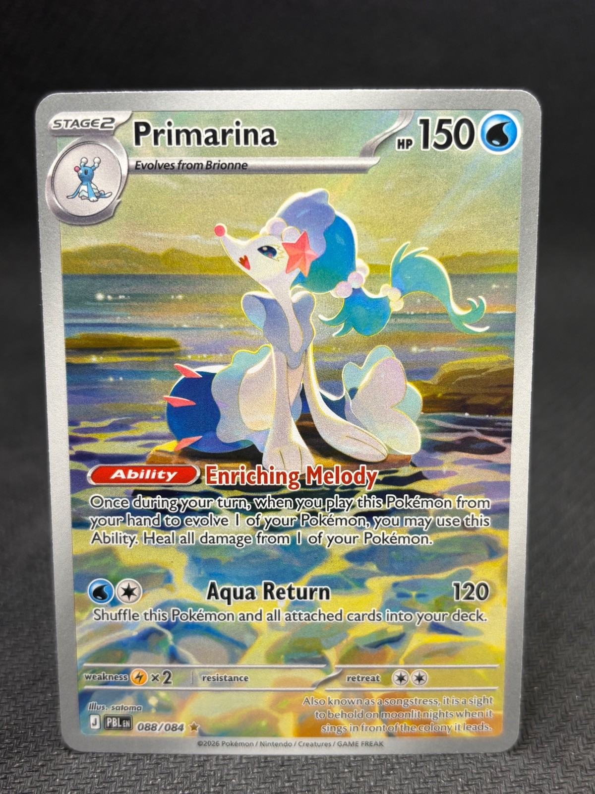 Primarina 088/084 Illustration Rare Pitch Black Pokemon Holo Near Mint Primarina 088/084 Illustration Rare Pitch Black Pokemon Holo Near Mint