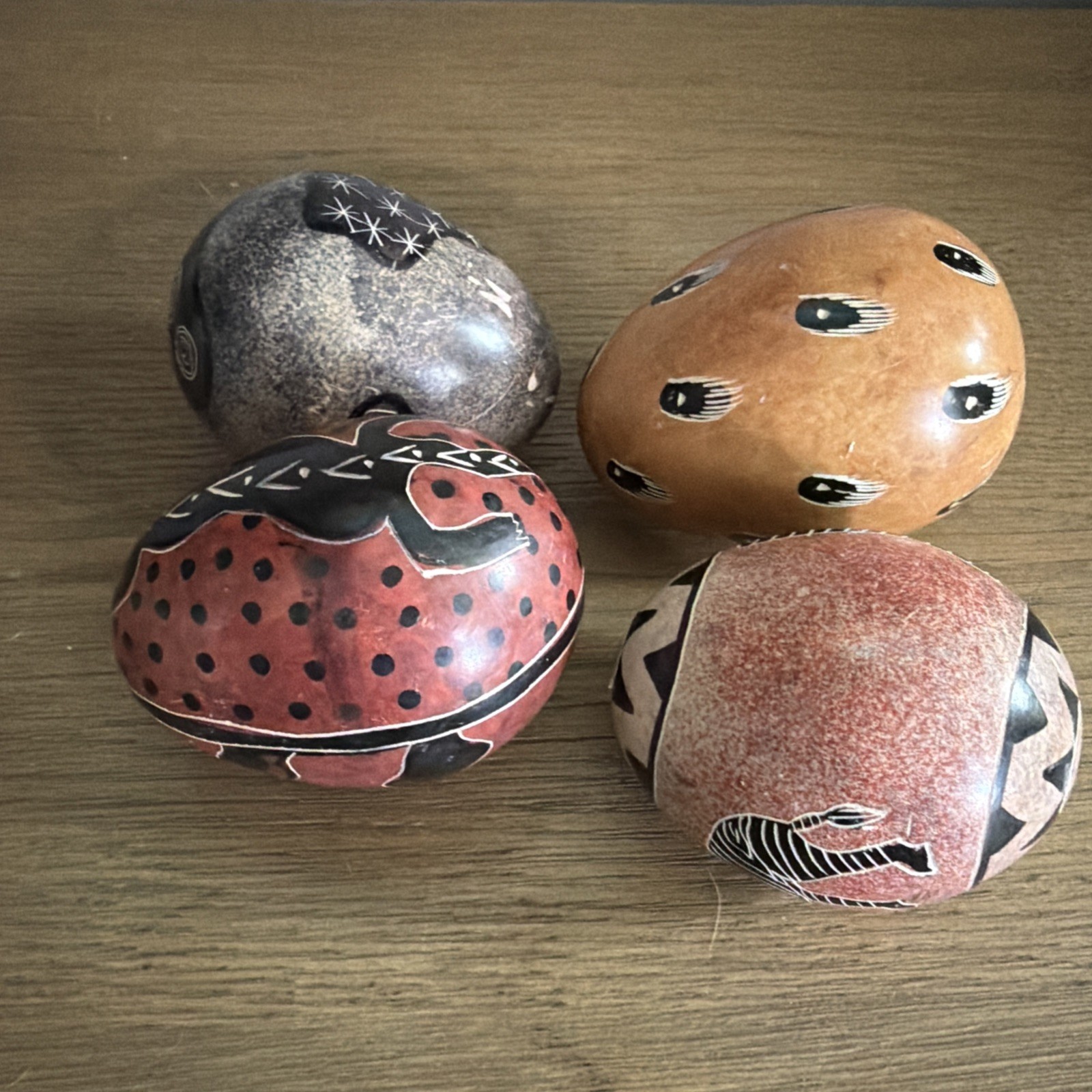 Set of 4 Kenyan Stone Egg Hand-crafted & Hand Painted Unique African Patterns