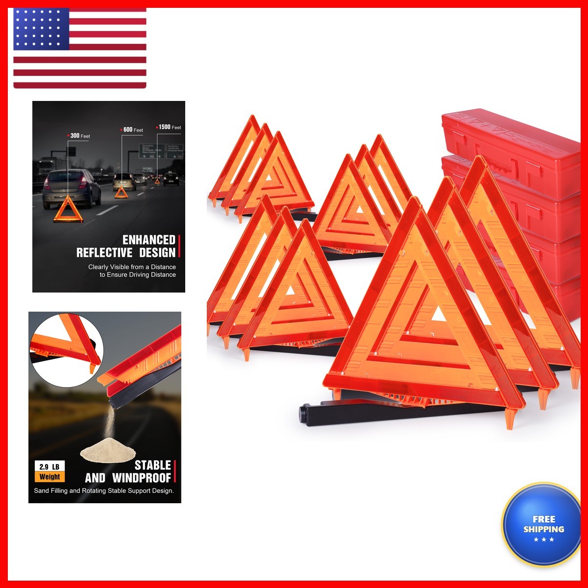 SAFEMATE 12 Pack Warning Triangle DOT Approved, Foldable Emergency Safety SAFEMATE 12 Pack Warning Triangle DOT Approved, Foldable Emergency Safety