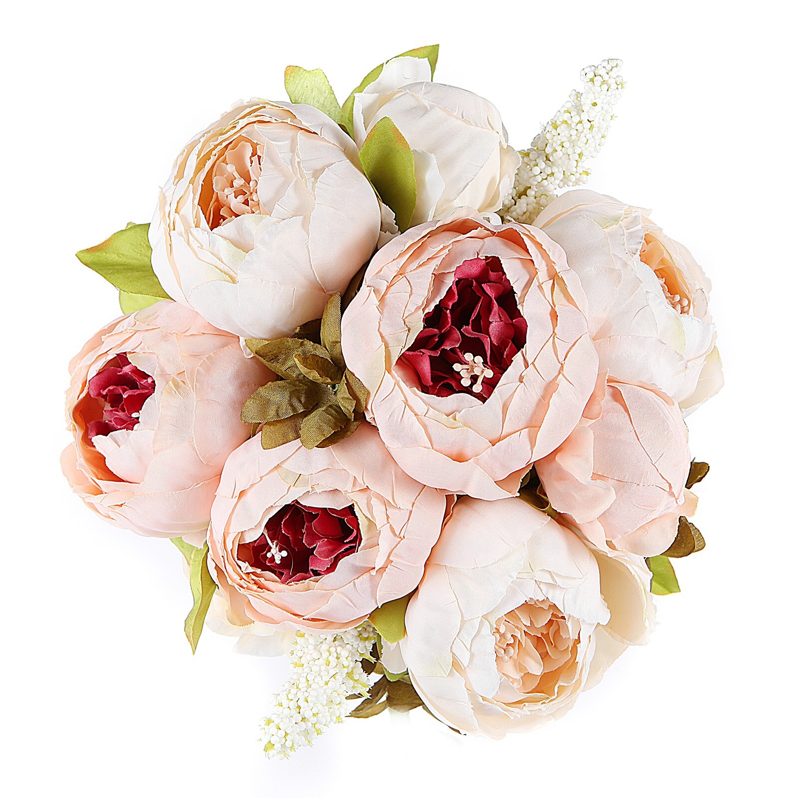 EZFLOWERY 5 PACK Artificial Peony Silk Flowers Arrangement Bouquet - Peach