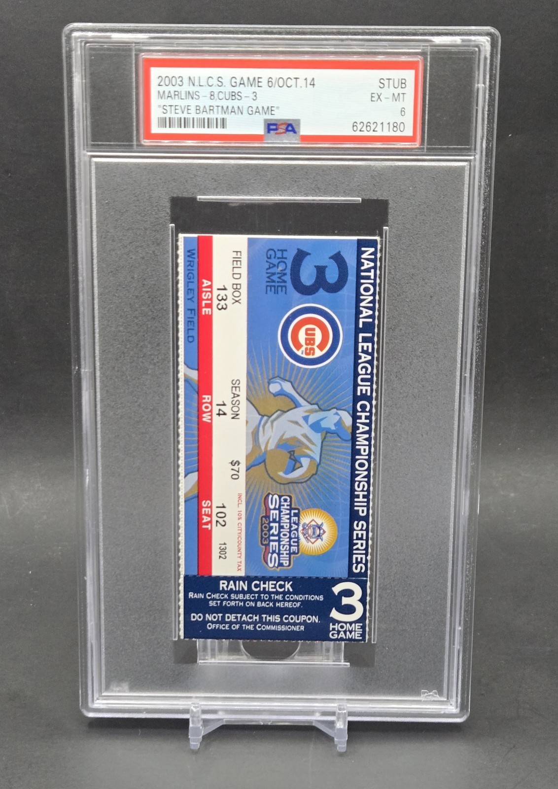 2003 STEVE BARTMAN TICKET STUB CHICAGO CUBS FLORIDA MARLINS NLCS GAME 6 PSA 6 2003 STEVE BARTMAN TICKET STUB CHICAGO CUBS FLORIDA MARLINS NLCS GAME 6 PSA 6