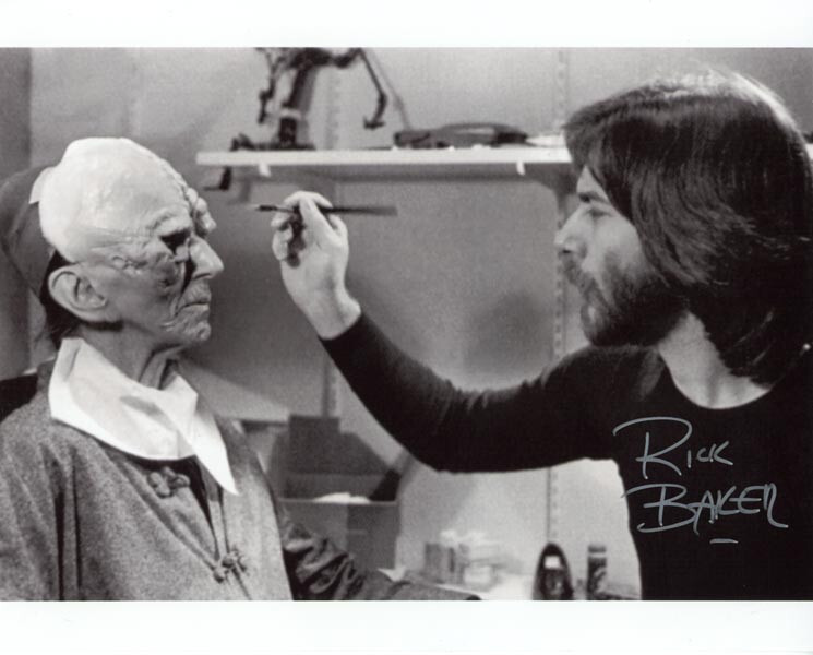 RICK BAKER SIGNED 8x10 PHOTO LEGENDARY MAKE UP ARTIST STAR WARS RARE BECKETT BAS